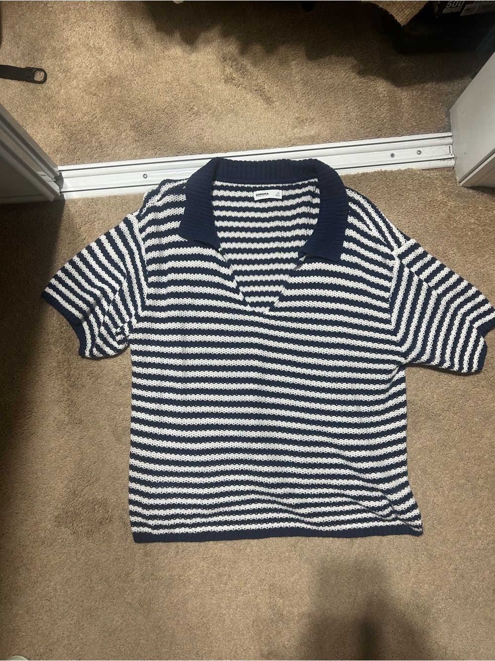 Sonoma Navy and White Striped Polo Sweater Top